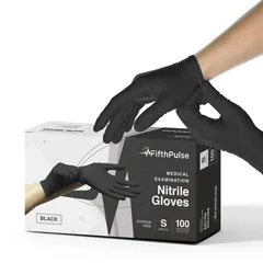 FifthPulse Nitrile Exam Latex Free & Powder Free Gloves, Black, 100/BX, Small