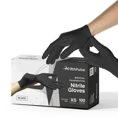 FifthPulse Nitrile Exam Latex Free & Powder Free Gloves, Black, 100/BX, XS