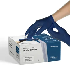 FifthPulse Nitrile Exam Latex Free & Powder Free Gloves, Navy Blue, 50/BX XL