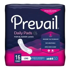 First Quality Prevail® Bladder Control Pads – Moderate Long, 16 EA/PK