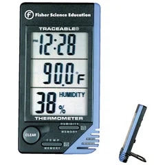Fisher Scientific Digital Thermometer / Hygrometer Fisherbrand™ Traceable® Fahrenheit / Celsius 32° to 122°F (0 to 50°C) Internal Sensor Desk / Wall Mount Battery Operated, 1/EA