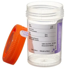 Fisher Scientific Specimen Container Samco Narrow-Mouth Bio-Tite 48 mm Opening 90 mL (3 oz.) Screw Cap Patient Information Sterile, 400/CS - Image 2