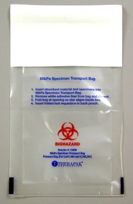 Fisher Scientific Therapak 95kPa Compliant Specimen Transport Bag with Document Pouch 7 X 11 Inch Plastic Biohazard Symbol / Instructions for Use Adhesive Closure NonSterile – 22130020