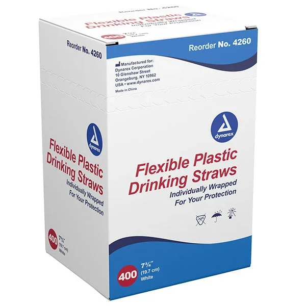 Flexible Drinking Straws, Disposable White 400/Box