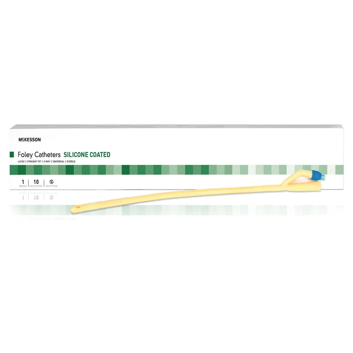 Foley Catheter McKesson 2-Way Standard Tip 5 cc Balloon 18 Fr. Silicone Coated Latex, 10/Box