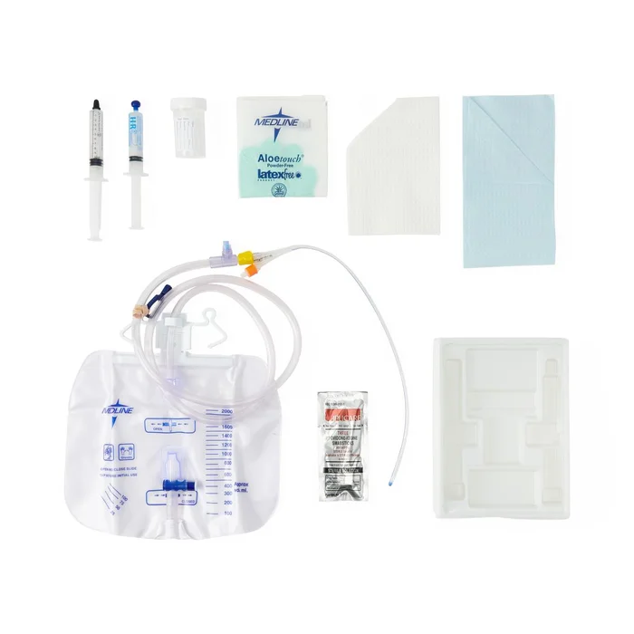 Foley Catheter Tray 100% Silicone 2-Laye W/Drain Bag 16Fr 10ml 10/cs
