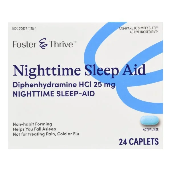 Foster & Thrive Sleep Aid Caplets, 25 mg Strength, Diphenhydramine HCl, 24 per Box