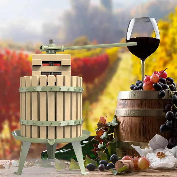 Fruit Wine Press – 100% Natural & Healthy Apple & Grape Crusher | Manual Juice Maker with Solid Wood Basket | Heavy Duty (3.2 Gallon, Green)