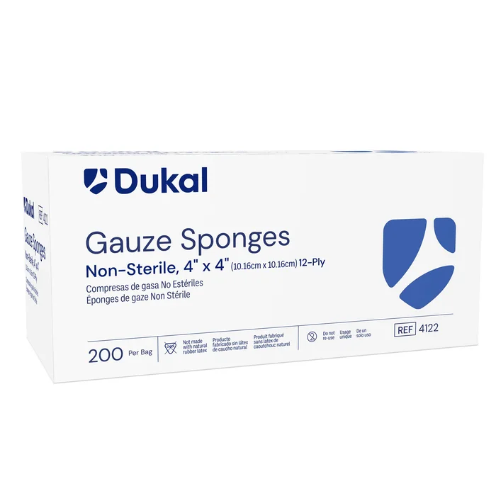 Gauze Sponge Dukal 4 X 4 Inch 100 per Pack NonSterile 12-Ply Square