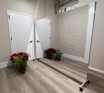 Glassless Mirror, Floor Stand and Corkboard Back Panel, 72″ W x 96″ H – 19-1134