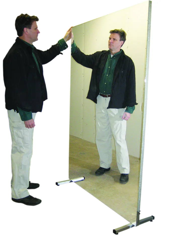 Glassless mirror, stationary with stand, vertical, 48″ W x 72″ H