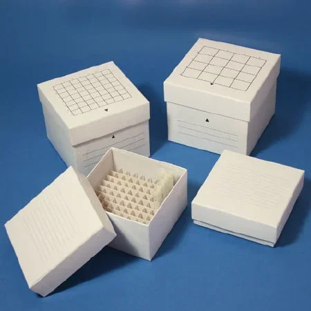 Globe Scientific Cardboard Storage Box 47 X 134 X 134 mm, 64-Place (8 X 8), White For 2 Inch Tall X 15 mm Wide Tubes – 3090