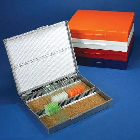 Globe Scientific Slide Box 100 Slides, Dark gray, With Cork Lined – 513079G