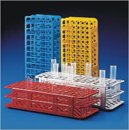 Globe Scientific Tube Rack, 12/13mm, 90-Place, PP, Red