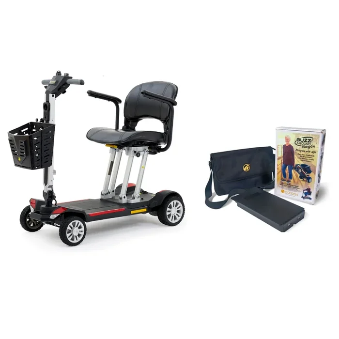 Golden Tech GB120-Bundle Buzzaround Carry-On Folding Travel Scooter with Travel Battery
