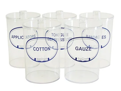 Graham Field Clear Plastic Sundry Jars, Labeled, Set of 5