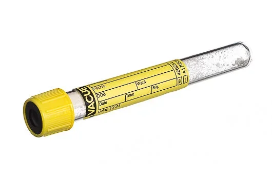 Greiner Bio-One Vacuette Urinalysis Tube Round Bottom CCM (Count and Culture Mannitol) Additive 13 X 100 mm 6 mL Yellow / Black Ring Pull Cap Polyethylene Terephthalate (PET) Tube – 456284