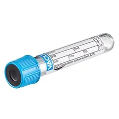 Greiner Bio-One VACUETTE Venous Blood Collection Tube Coagulation Tube, Sodium Citrate Additive, 13 X 75 mm 3 mL, Light Blue/Black Ring Pull Cap, Polyethylene Terephthalate (PET) Tube, 1200/CS