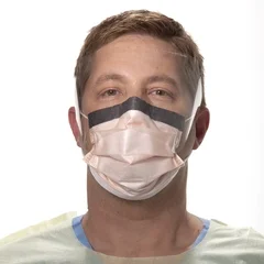 Halyard Procedure Mask with Eye Shield FluidShield Anti-fog Foam Pleated Earloops One Size Fits Most Orange NonSterile ASTM Level 3, 25 EA/BX