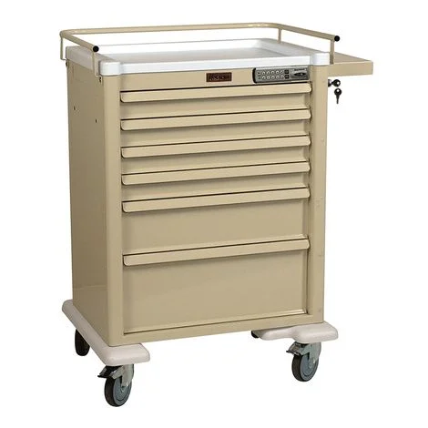 Harloff Aluminum Universal Line Tall 6 Drawer Anesthesia Cart With Basic Electronic Pushbutton Lock