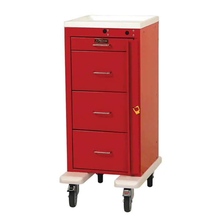 Harloff Mini-Line 4-Drawer Deluxe Emergency Cart Mini 4-Drawer Deluxe Cart w/Phlebotomy Pkg., Red – 938799/RED/NA