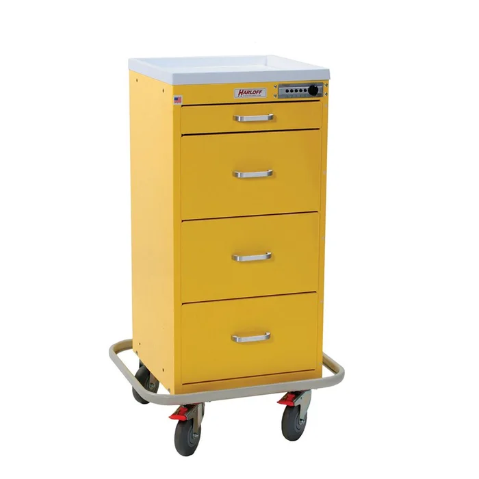 Harloff Mini-Line 4-Drawer Isolation Cart Mini 4-Drawer Isolation Cart, Push-Button Lock, Yellow – 925423
