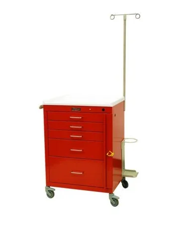 Harloff Mini24 Emergency Cart 20.5 X 30.5 X 63.25 Inch, Height Includes IV Pole – Extends to 81.75 Inch Height 5 Drawers – 4145B-EMG