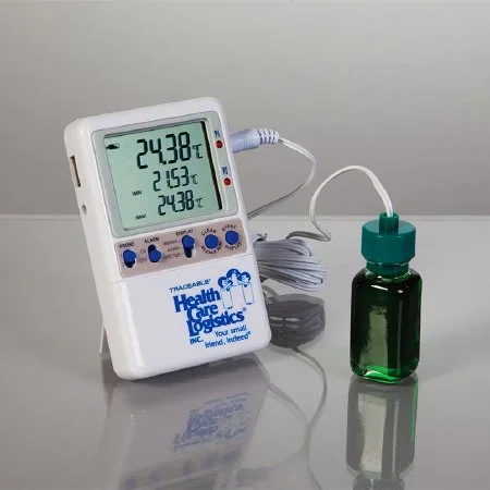 Health Care Logistics Traceable Excursion-Trac Vaccine Alarm Thermometer / Datalogger Fahrenheit / Celsius -58° to 158°F (-50° to 70°C) Bottle Probe Desk / Wall / Door Mount AC Adapter / Battery Backup – 19197