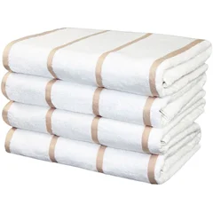 Hospeco Brands Group Las Rayas Horizontal Stripe Pool Towels, Beige, 4/PK