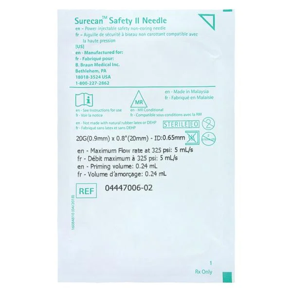Huber Needle Infusion Set Surecan Safety II 20 Gauge 0.8 Inch 7-1/2 Inch Tubing Without Port 100/Ca