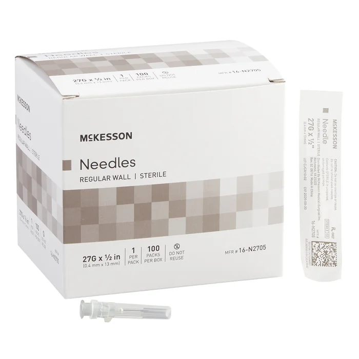 Hypodermic Needle McKesson 1/2 Inch Length 27 Gauge Regular Wall Without Safety