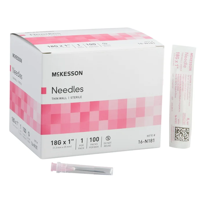 Hypodermic Needle McKesson 1 Inch Length 18 Gauge Thin Wall Without Safety