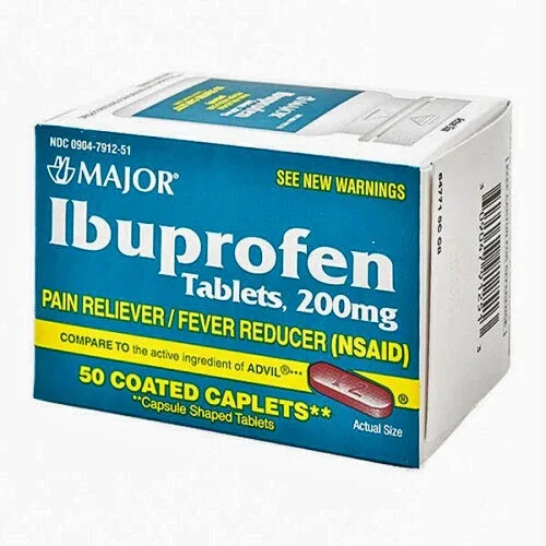 Ibuprofen Tablets 200 mg Pain Reliever Fever Reducer 50 Count