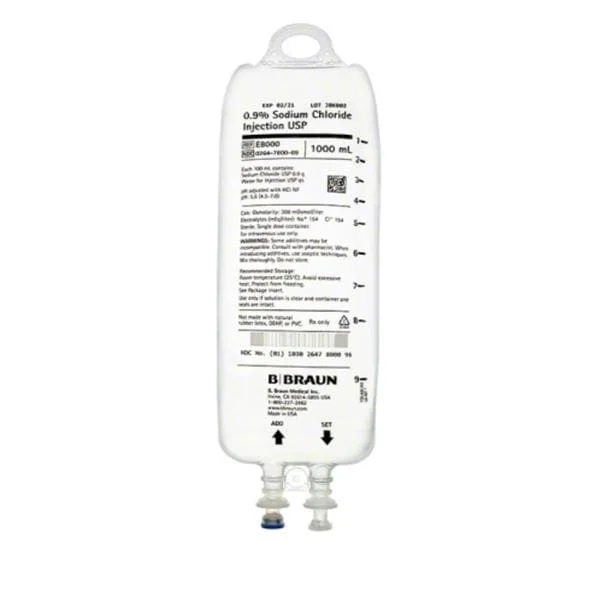 Injection Solution Sodium Chloride 0.9% 1000mL E3 IV Container 12/Ca