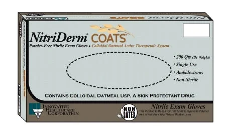 Innovative Healthcare Corporation NitriDerm COATS Exam Glove X-Large NonSterile Nitrile Standard Cuff Length Fully Textured White Not Chemo Approved – 125352