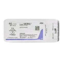 J & J Healthcare Systems Absorbable Suture with Needle Coated Vicryl Polyglactin 910 P-3 3/8 Circle Precision Reverse Cutting Needle Size 4 – 0 Braided, 12 EA/BX - Image 2