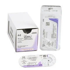 J & J Healthcare Systems Absorbable Suture with Needle Coated Vicryl Polyglactin 910 P-3 3/8 Circle Precision Reverse Cutting Needle Size 4 – 0 Braided, 12 EA/BX