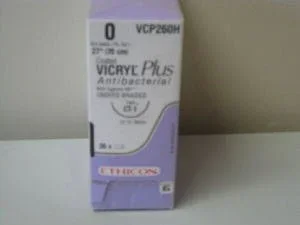 J & J Healthcare Systems Coated Vicryl Plus Antibacterial Suture with Needle Absorbable Coated Undyed Suture Braided Polyglactin 910 with Irgacare MP Antibacterial Suture Size 0 27 Inch Suture 1-Needle 36 mm Length 1/2 Circle Taper Point Needle – VCPP41D
