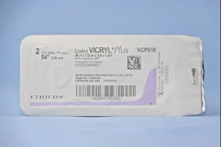 J & J Healthcare Systems Coated Vicryl Plus Antibacterial Suture without Needle Braided Polyglactin 910 with Irgacare MP Antibacterial Suture Absorbable Coated Size 2 54 Inch Suture – VCP618H
