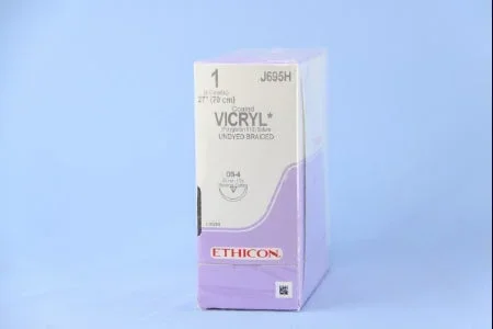 J & J Healthcare Systems Coated Vicryl Suture with Needle Absorbable Coated Undyed Suture Braided Polyglactin 910 Size 1 27 Inch Suture 1-Needle 22 mm Length 1/2 Circle Reverse Cutting Needle – J695H