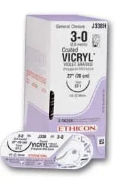 J & J Healthcare Systems Coated Vicryl Suture with Needle Absorbable Coated Violet Suture Braided Polyglactin 910 Size 0 27 Inch Suture 1-Needle 26 mm Length 1/2 Circle – Compound Curve Taper Point Needle – JTN0G