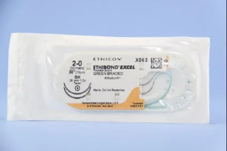 J & J Healthcare Systems Ethibond Suture with Needle Nonabsorbable Coated Green Suture Braided Polyester Size 2-0 30 Inch Suture Double-Armed 26 mm Length 1/2 Circle Taper Point Needle – X563H