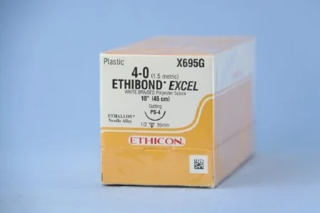 J & J Healthcare Systems Ethibond Suture with Needle Nonabsorbable Coated White Suture Braided Polyester Size 4-0 18 Inch Suture 1-Needle 16 mm Length 1/2 Circle Precision Point – Reverse Cutting Needle – X695G