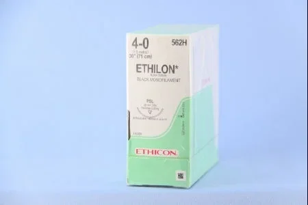 J & J Healthcare Systems Ethilon Suture with Needle Nonabsorbable Uncoated Black Suture Monofilament Nylon Size 4-0 30 Inch Suture 1-Needle 30 mm Length 3/8 Circle Precision Point – Reverse Cutting Needle – 562H