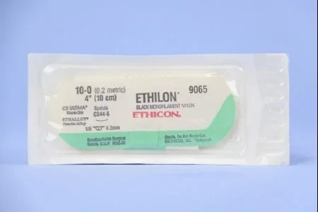J & J Healthcare Systems Ethilon Suture with Needle Nonabsorbable Uncoated Black Suture Monofilament Nylon Size 10-0 4 Inch Suture 1-Needle 5.5 mm Length 1/8 Circle Spatula Needle – 9065G