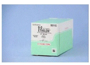 J & J Healthcare Systems Ethilon Suture with Needle Nonabsorbable Uncoated Black Suture Monofilament Nylon Size 9-0 12 Inch Suture Double-Armed 5.5 mm Length 1/2 Circle Spatula Needle – 9011G