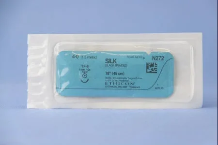 J & J Healthcare Systems Perma-Hand Suture with Needle Nonabsorbable Coated Black Suture Braided Silk Size 4-0 18 Inch Suture 1-Needle 8 mm Length 1/2 Circle Taper Point Needle – N272H