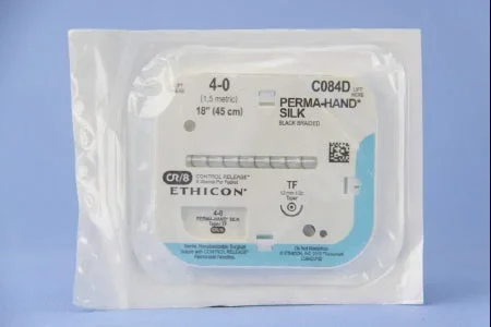 J & J Healthcare Systems Perma-Hand Suture with Needle Nonabsorbable Coated Black Suture Braided Silk Size 4-0 18 Inch Suture 1-Needle 13 mm Length 1/2 Circle Taper Point Needle – N267H