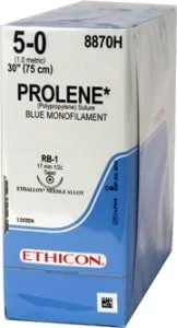 J & J Healthcare Systems Prolene Suture with Needle Nonabsorbable Uncoated Blue Suture Monofilament Polypropylene Suture Size 5-0 30 Inch Suture 1-Needle 17 mm Length 1/2 Circle Taper Point Needle – 8870H