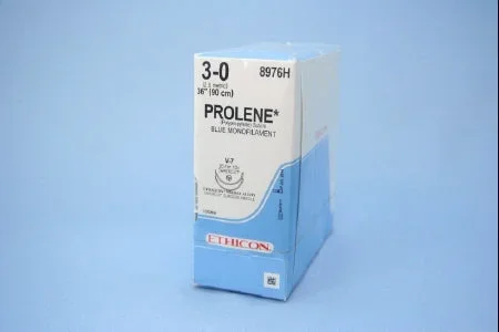 J & J Healthcare Systems Prolene Suture with Needle Nonabsorbable Uncoated Blue Suture Monofilament Polypropylene Suture Size 3-0 36 Inch Suture Double-Armed 26 mm Length 1/2 Circle Taper Cut Needle – 8976H